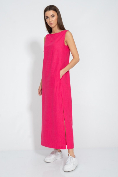 Платье из льна с разрезом и карманами для женственного образа Kivviwear 3077.03 - фото 3