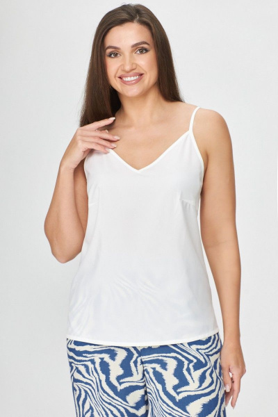 Топ с V-образным вырезом и разрезами из эластичной ткани Abbi 4013 белый - фото 1