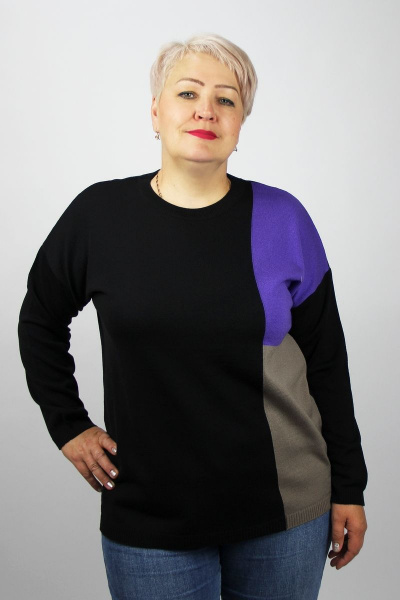 Черный джемпер с длинными рукавами и спущенной линией плеч Полесье С1360-22 3С3045-Д43 158,164 глубокий_черный - фото 1