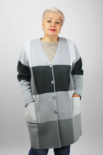 Серый жакет с накладными карманами и V-образной горловиной Полесье С2666-22 3С3026-Д43 158,164 дипломат - фото 1