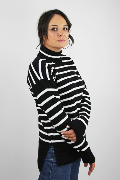 Черный свитер прямого кроя с длинным рукавом и разрезами Полесье С3705-22 3С3028-Д43 170,176 черный - фото 2