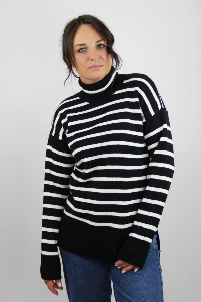 Черный свитер прямого кроя с длинным рукавом и разрезами Полесье С3705-22 3С3028-Д43 170,176 черный - фото 1