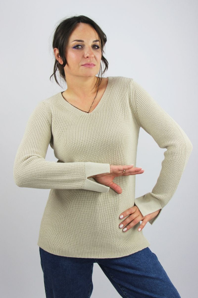 Бежевый джемпер из трикотажа хлопка для повседневного комфорта Полесье С1419-22 3С3048-Д43 158,164 дождливый_день - фото 1