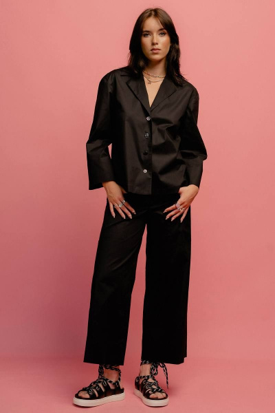 Жакет из хлопка прямой формы с воротником и пуговицами JRSy 2346 черный - фото 3