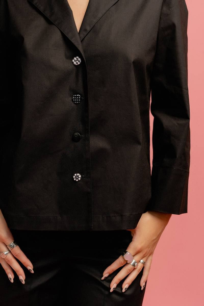Жакет из хлопка прямой формы с воротником и пуговицами JRSy 2346 черный - фото 2