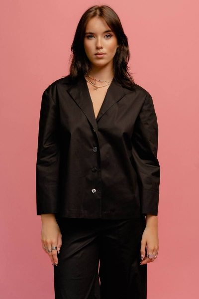 Жакет из хлопка прямой формы с воротником и пуговицами JRSy 2346 черный - фото 1