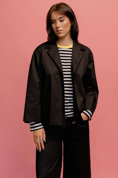 Жакет из хлопка прямой формы с воротником и пуговицами JRSy 2346 черный - фото 6