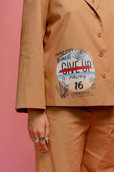 Жакет прямого силуэта из хлопка с лацканами и застежкой JRSy 2346 бежевый - фото 2