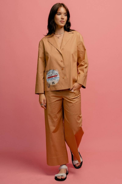 Кюлоты из хлопка с эластичной тесьмой и накладными карманами JRSy 2149 бежевый - фото 1