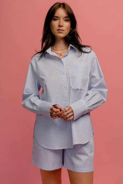 Молодежная летняя рубашка из ткани в полоску с карманом JRSy 2305 мультиколор - фото 1