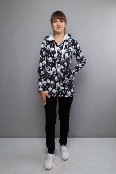 Демисезонный синий текстильный жакет с капюшоном и разрезами Mita ЖМ878 т.синий - фото 2