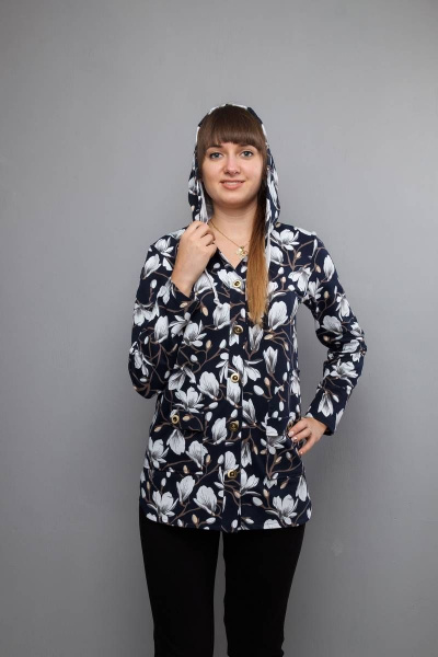 Демисезонный синий текстильный жакет с капюшоном и разрезами Mita ЖМ878 т.синий - фото 3