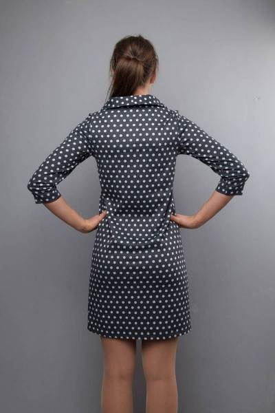 Платье прямого силуэта с отложным воротником и рукавом 3/4 Mita ЖМ772 т.серый/горох - фото 4