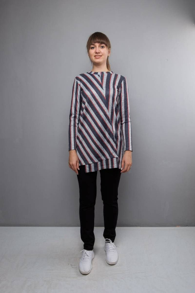 Туника А-силуэта с асимметричным передом и длинным рукавом Mita ЖМ889а серый/красный - фото 2