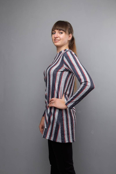 Туника А-силуэта с асимметричным передом и длинным рукавом Mita ЖМ889а серый/красный - фото 3