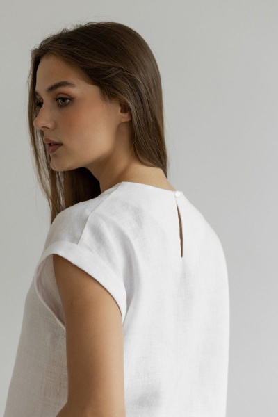 Белая блуза из льна с складкой и спущенным рукавом Atelero 1012л белый - фото 2