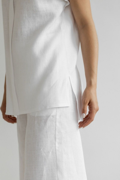 Белая блуза из льна с складкой и спущенным рукавом Atelero 1012л белый - фото 5