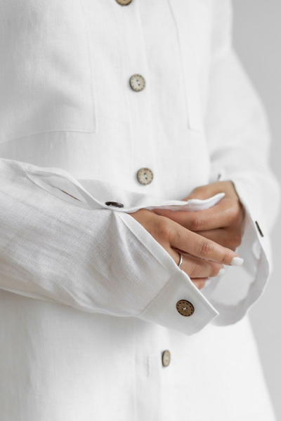 Летний леновый костюм брюки палаццо и свободная рубашка Atelero 1053 белый - фото 4