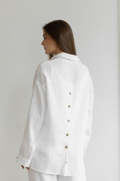 Летний леновый костюм рубашка и шорты с карманами Atelero 1055 белый - фото 2