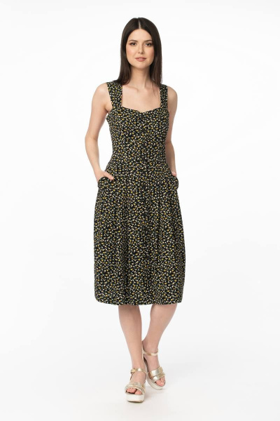 Сарафан из вискозы с имитацией корсета и карманами Stilville 1876 черный - фото 1