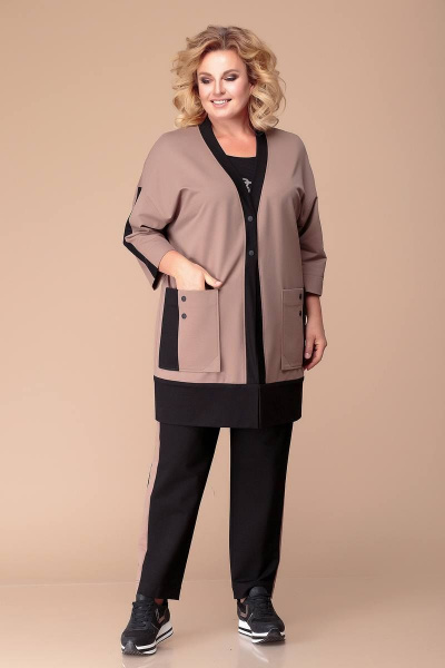 Платье Нарядное с объемными бочками и шлицей на спинке Romanovich Style 3-1882 кофе/черный - фото 3