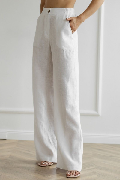 Белые палаццо из льна с высокой посадкой Atelero 1056 белый - фото 1
