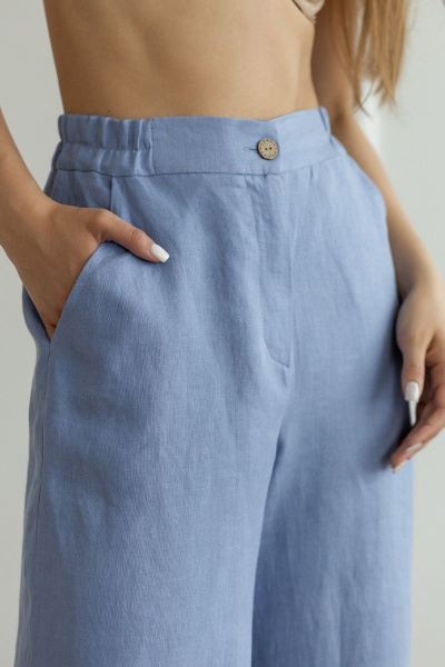 Голубые палаццо из льна с высокой посадкой Atelero 1056 голубой - фото 4