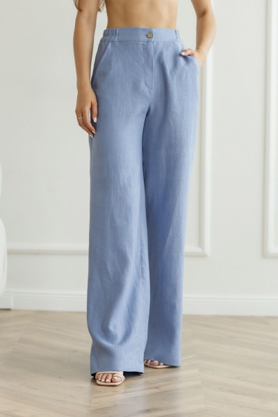 Голубые палаццо из льна с высокой посадкой Atelero 1056 голубой - фото 2