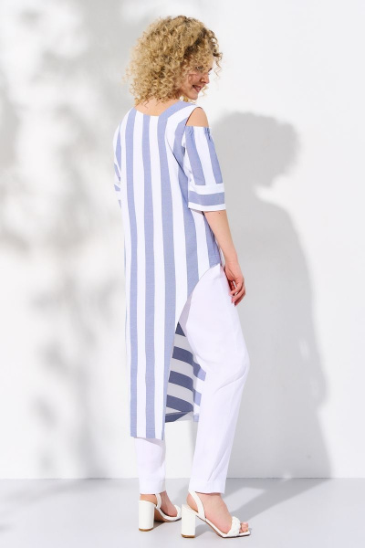 Брюки, туника Euromoda 338 синий_широкая-полоска - фото 4