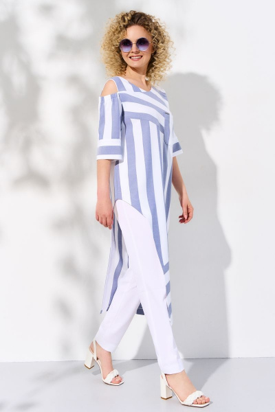 Брюки, туника Euromoda 338 синий_широкая-полоска - фото 2