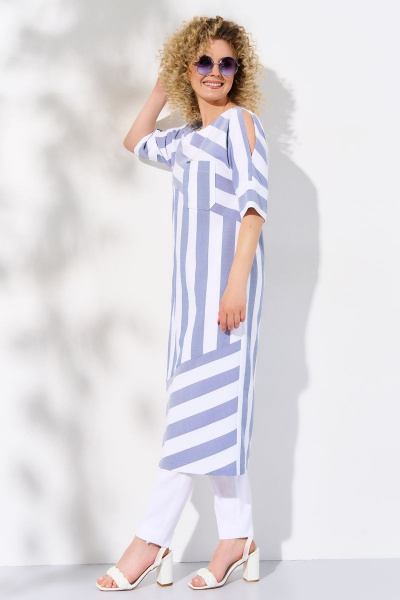 Брюки, туника Euromoda 338 синий_широкая-полоска - фото 1