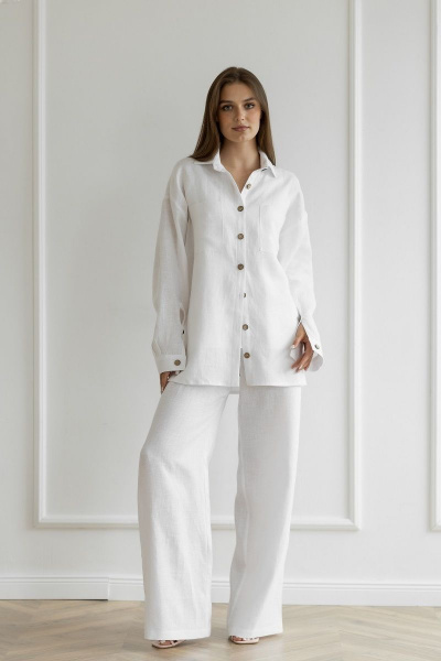 Белая рубашка из льна со спущенным плечом и шлицей Atelero 1057 белый - фото 6
