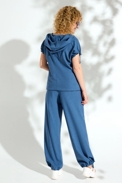 Летний костюм блузы с капюшоном и брюк-шароваров Euromoda 099/1 джинс - фото 3