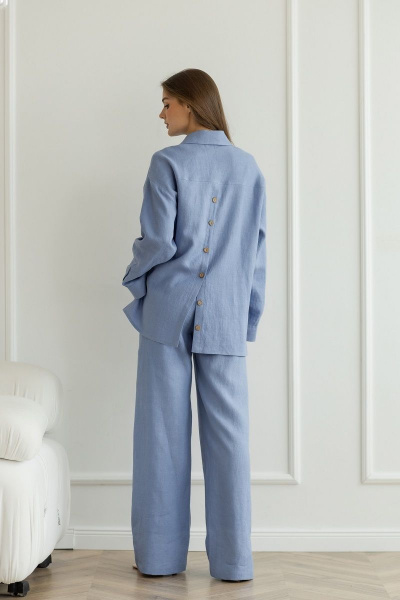 Голубая рубашка из льна с карманами и шлицей Atelero 1057 голубой - фото 2