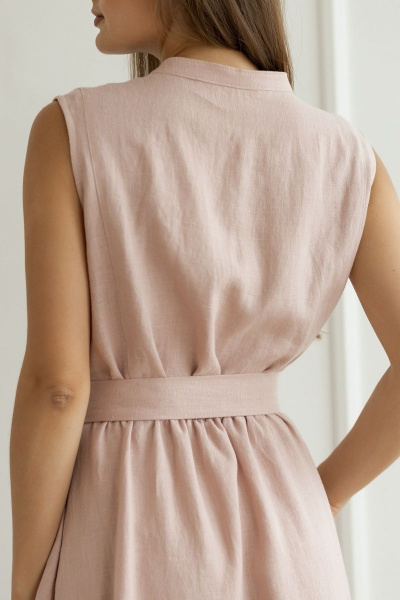 Летнее леняное платье с резинкой и длинной юбкой с воланом Atelero 1068 пудра - фото 7