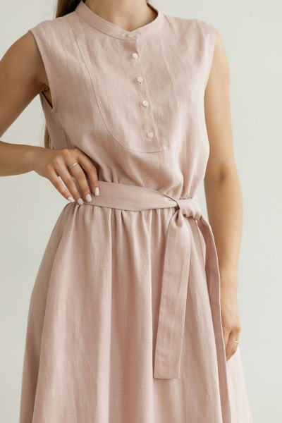 Летнее леняное платье с резинкой и длинной юбкой с воланом Atelero 1068 пудра - фото 5
