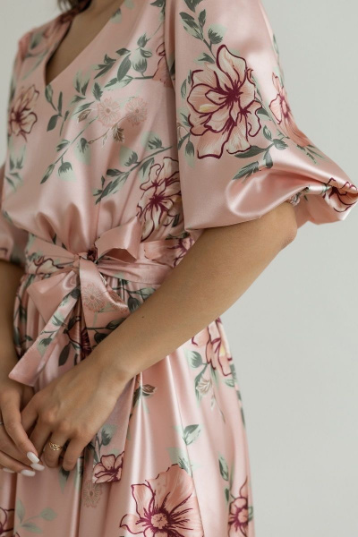 Летнее атласное шелковое платье с поясом и полусолнцем юбкой Atelero 1070 цветное - фото 6