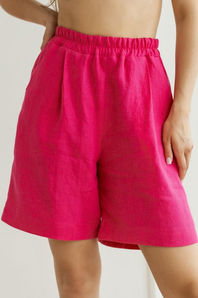 Летний леновый костюм топ и шорты на резинке Atelero 1073 фуксия - фото 6