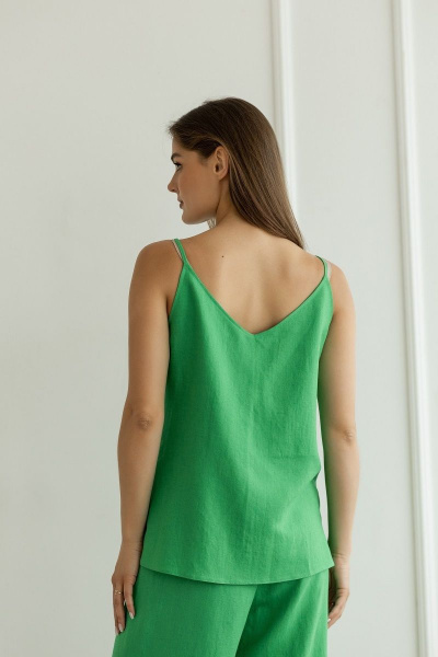 Летний леновый костюм брюки палаццо и топ с глубоким вырезом Atelero 1079 зеленый - фото 6