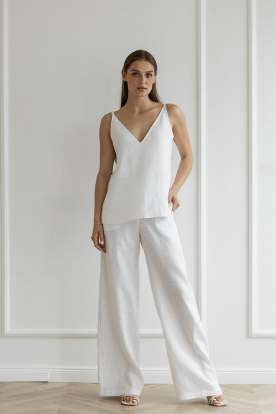 Белый костюм из льна с брюками и топом на резинке Atelero 1079 белый - фото 4