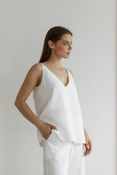 Белый костюм из льна с брюками и топом на резинке Atelero 1079 белый - фото 3