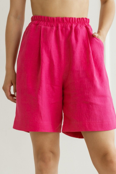 Розовые шорты из льна с карманами и резинкой Atelero 1077 фуксия - фото 3