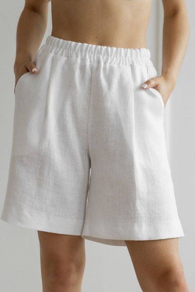 Белые шорты из льна с карманами и резинкой Atelero 1077 белый - фото 2