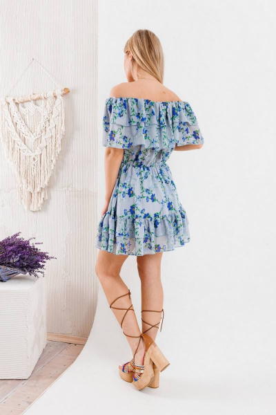 Платье из шифона с воланами и резинкой по талии BARBARA B119 голубой - фото 3