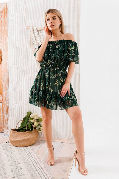 Платье из шифона с воланами и эластичной тесьмой BARBARA B119 малахит - фото 2