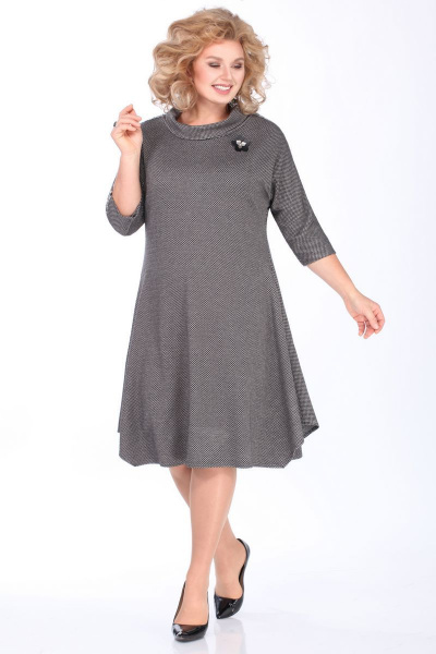 Трапециевидное платье с рюшей и декоративной тесьмой Matini 3.1247 серый - фото 1