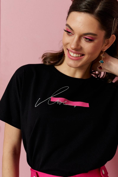 Черная оверсайз футболка из хлопкового трикотажа VIZANTI 9132 черный - фото 4