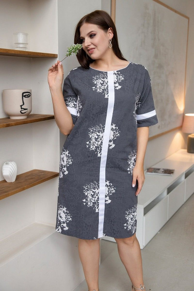Платье зауженное из хлопка с карманами и пуговицами ASV 2624 серо-белый - фото 1