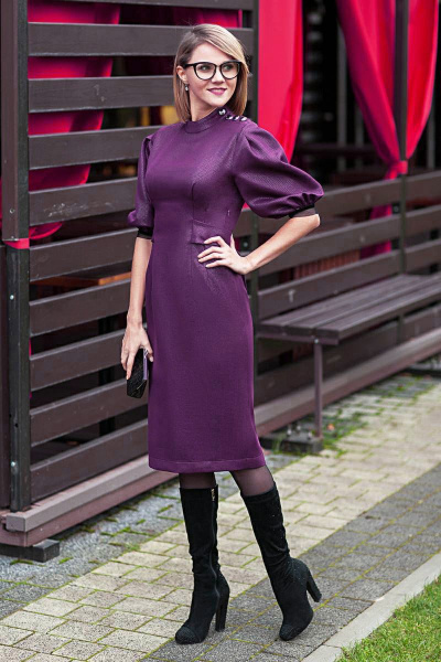 Платье с асимметричной застежкой и рукавом-фонариком, демисезонное Euromoda 228/1 - фото 1