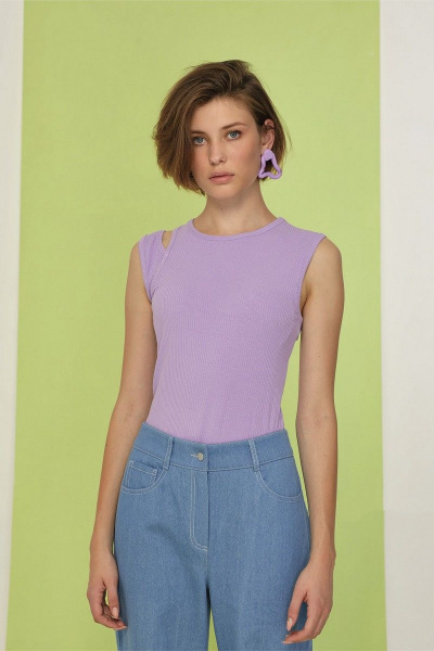 Розовая футболка из хлопка и трикотажа для летнего стиля Rami 2264 лавандовый - фото 1